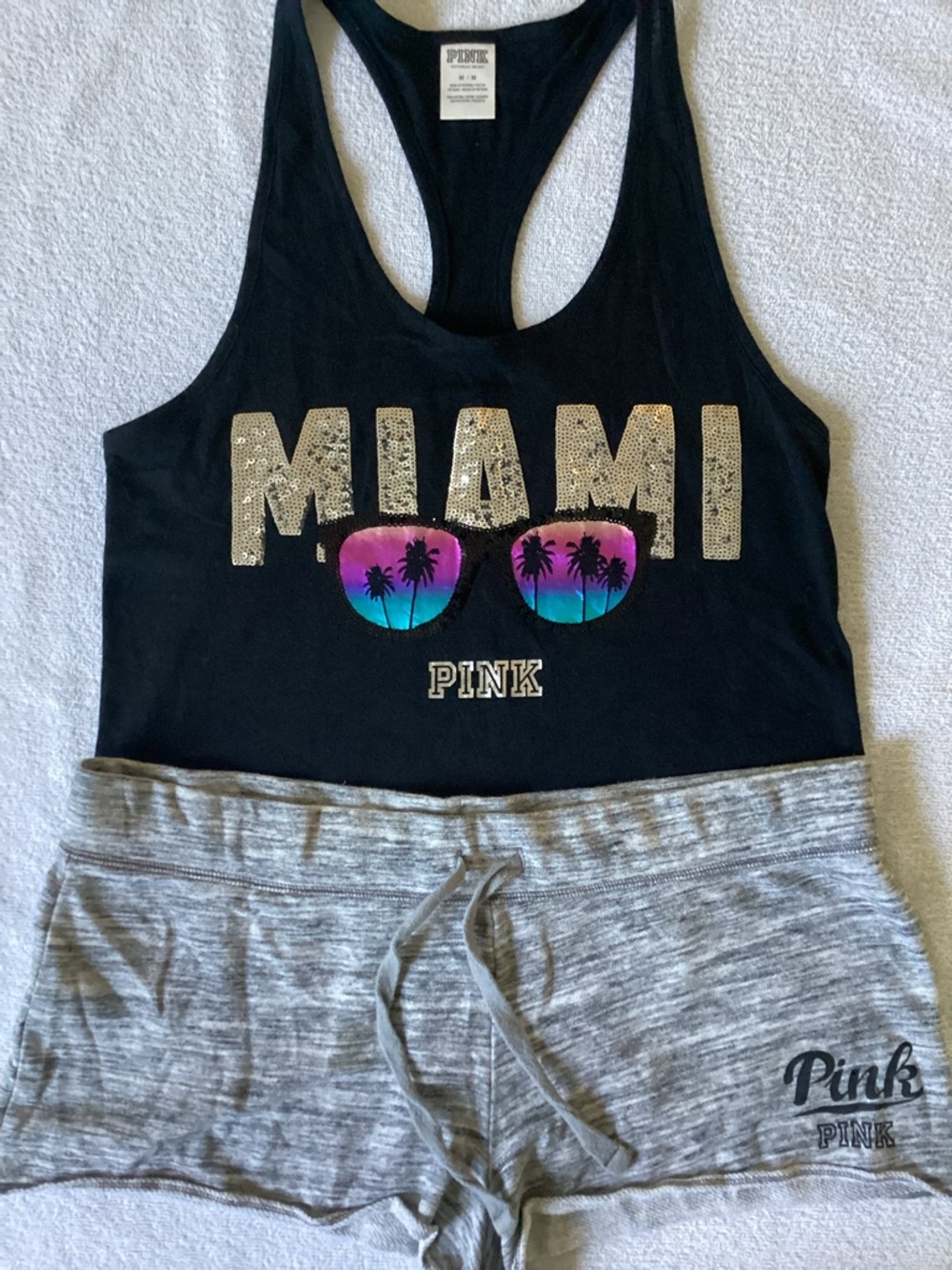 Victoria’s Secret PINK BLING Miami Tank Top Shirt M Shorts L NWOT